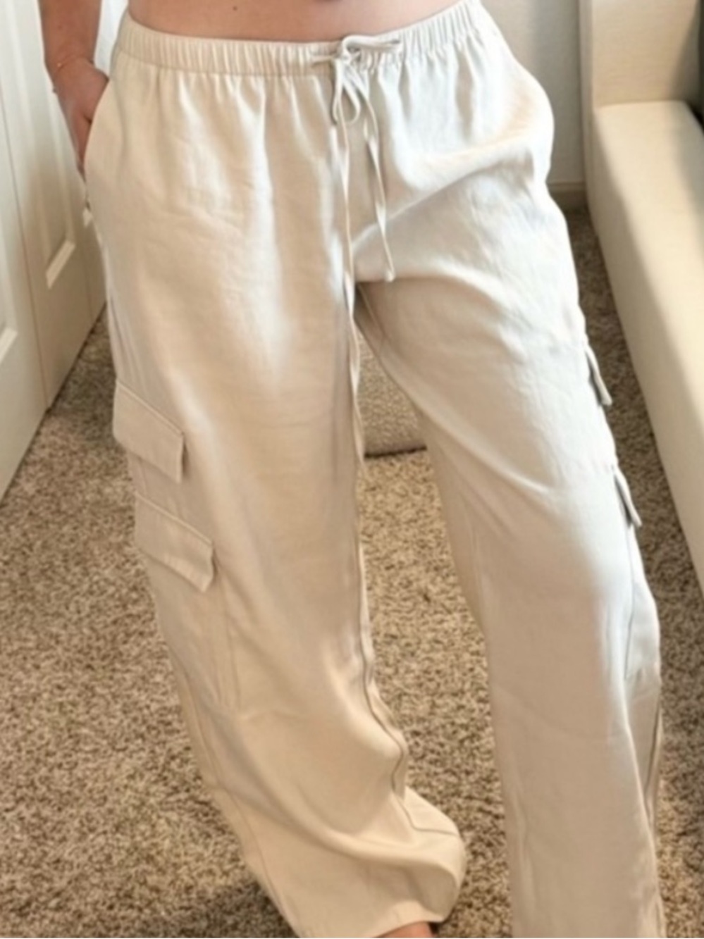 Abercrombie & Fitch Beige Wide-Leg Cargo Drawstring Pants